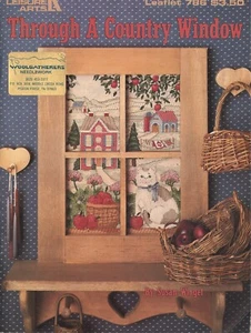 THROUGH A COUNTRY WINDOW, Cat, Farm, Apples Counted Cross Stitch Pattern 1989 - Picture 1 of 1
