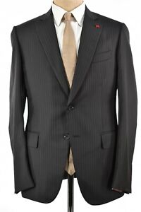 Isaia NWT Suit Size 48 38R US Black With Bronze & Tan Stripe Super 130s Wool 