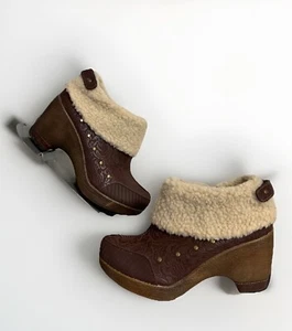 JBU Adventure On Spain Ankle Boot Shearling Cuff Heeled Brown Side Zip Sz 7.5 - Picture 1 of 18