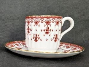 Spode Espresso Cups & Saucers ~ FLEUR DE LYS ~ White with Red Pattern & Gold Rim - Picture 1 of 10