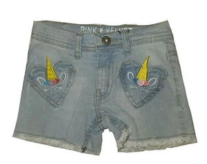 Pink Velvet Girls Denim Unicorn Shorts Size 4 5 - Picture 1 of 2