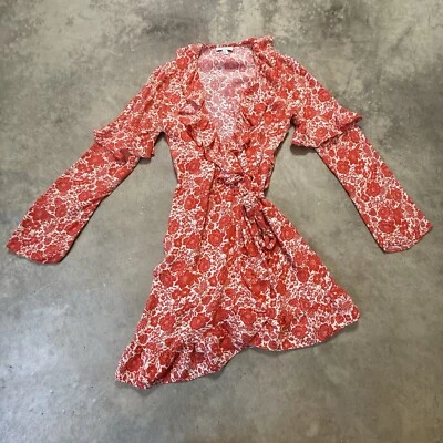 Vestido Topshop Mujer Talla 8 Naranja Blanco Estampado Floral Mini Volantes Envolventes Foto 1 de 4