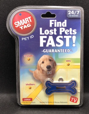 Find Lost Pets Fast!! Smart Tag Pet ID Large Blue Bone Tag - New In Package - Image 1 of 2