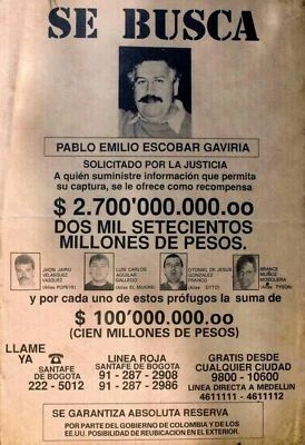PÓSTER BUSCADO FOTO DE PABLO ESCOBAR 1981 SE BUSCA PANDILLA CÁRTEL DE DROGAS REIMPRESIÓN 8,5X11 Foto 1 de 3