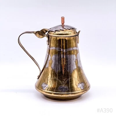 Vintage Messing Kanne mit Henkel & Deckel Weinreben-Dekor Handmade Albania 0181 - Bild 1 von 4