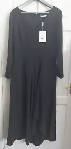 Gina Bacconi Moos Krepp Kleid gefüttert Mieder schwarz Gr UK 14 asymmetrischer Rock - Bild 1 von 10