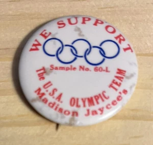 The U.S.A. Olympic Team Sample No. 60—L 1.5” Pinback Button Madison Jaycee’s - Picture 1 of 3