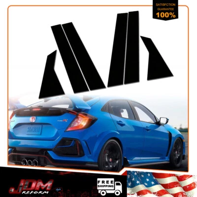 6X For 2016-2020 Honda Civic Black Pillar Posts Door Window Protector Trims Set - Image 1 of 4
