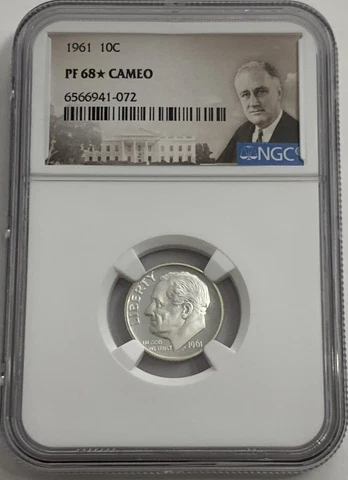 1961 NGC PF68 STAR CAMEO 90% SILVER PROOF ROOSEVELT DIME 10C PORTRAIT LABEL Cover