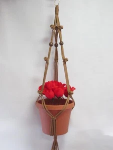 MACRAME Plant Hanger 35 in Simple 3-Arm BUTTON KNOT with Beads Choose Cord Color - Picture 1 of 19