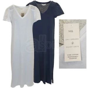 Ladies ex M S Cotton Nightdress Womens Nightie Broderie Trim New Uk Size Womens - Picture 1 of 9