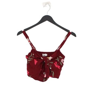 Hollister Women's Top S Red Floral 100% Viscose Sleeveless V-Neck Cropped - Picture 1 of 6