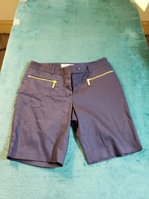 Michael Kors Shorts Sz 6 Womens Blue Twill Stretch Bermuda Zipped Pocket - Image 1 of 4