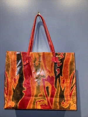 "De colección MTC 1991 Cuero Repujado Bolso Cartera Bolso Marrón Rojo Multi 15"" X 12""" Foto 1 de 4