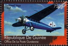 1927 LOCKHEED VEGA Transport / Mail Plane Aircraft Stamp (2002 Guinea)