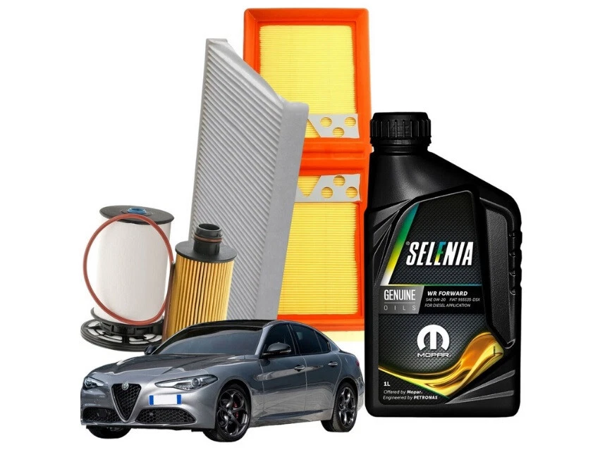 KIT TAGLIANDO 4 FILTRI + 4LT OLIO SELENIA 0W20 ALFA ROMEO GIULIA 2.2 DIESEL - Immagine 1 di 1