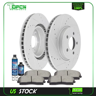 Front Brake Discs Rotors And Ceramic Pads For Dodge Challenger Vented Drilled - Изображение 1 из 4
