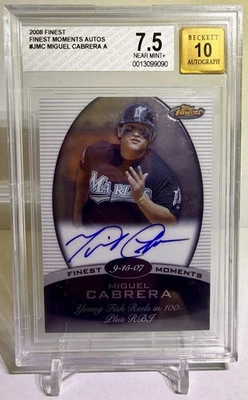 2008 Topps Finest Miguel Cabrera Finest Moments Autos #FMA-JMC BGS 7.5 Auto 10 - Image 1 of 2