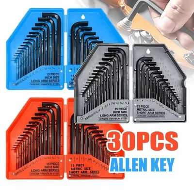 30Pcs Metric & Imperial Allen Key Set | Long & Short Arm Hex Wrenches with Case - Image 1 of 4