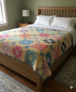 Vintage Nine Point Star Quilt Machine Stitched Solid Back - Picture 1 of 14