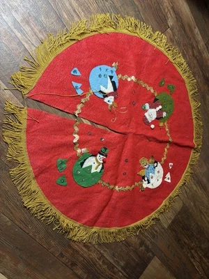 Falda de árbol de Navidad Bucilla vintage 1961 fieltro redondo adorno roto con cuentas Foto 1 de 4