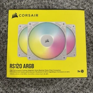 CORSAIR RS120 ARGB 120mm PWM Fans (3-pack) - Daisy-Chain Connection - White - Photo 1/3