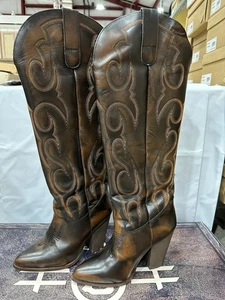 Bota Circle G Para Mujer 9.5 Cuero Marrón Bordado Sobre La Rodilla Western EBS106 - Imagen 1 de 10