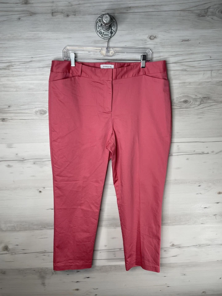 Pantalones Liz Claiborne Mujer 14 Rosa Emma Recortados al Tobillo Elastizados Cremallera Bolsillos Trabajo Foto 1 de 4