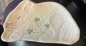 Belleek Hand Painted Classic Shamrock Easter Bunny Dish 7x5 Inch. Rare EUC - Picture 1 of 4
