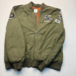 Gap Men's Army Sage Green Bomber Jacket Size L Embroidered Patches Full Zip - Picture 1 of 5