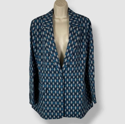 ELLA Rafaella Women's Blue Medallion Print One-Button Blazer Jacket Plus Size 1X - Image 1 of 2