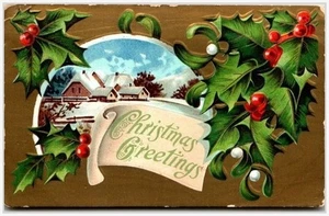 1911 Xmas Greetings Postal Card: Bellevue Iowa to Wisconsin Snow Scene Image - Picture 1 of 2