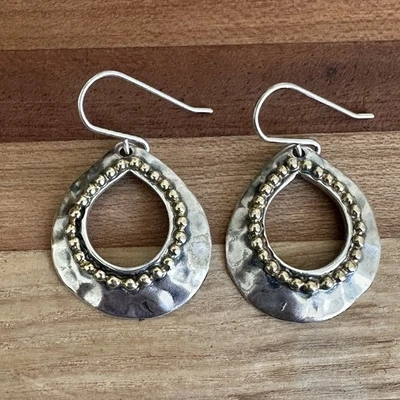 C&H 钩耳环 1.375 英寸泪滴锤镀金珠 925 纯银 6.7 克 — 第 1/4 张图片