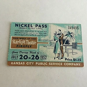 1952 Kansas City Public Service Company Streetcar Weekly Nickel Pass Ticket 951A - Picture 1 of 4
