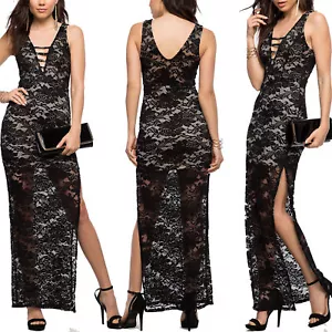 Summer Women Sexy V-neck Sleeveless Lace Split Prom Cocktail Long Party Dress US - Picture 1 of 9