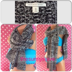 Acogedora bufanda de suéter de invierno Victoria's Secret elegante tejido elástico negro gris - Imagen 1 de 1
