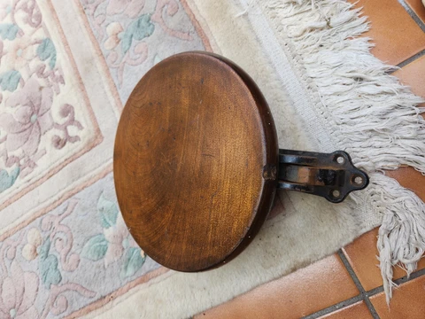 Super RARE Beautiful Antique Wooden Fold Down Wall Mount Stool 10 inch diameter Cover