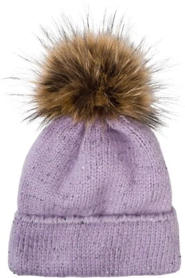 Cappello a pompon da donna in maglia monocolore con paillettes, fodera in pile - Immagine 1 di 2