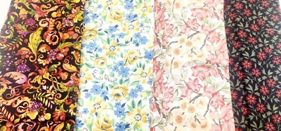 Vintage Fabric * floral * 100% cotton -  18" x 22" * 4 Fat Quarters * - Image 1 of 4