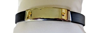 Black Silicone Stainless steel & 14K Unisex ID Bracelet Made in Italy 7 Inches - Picture 1 of 6