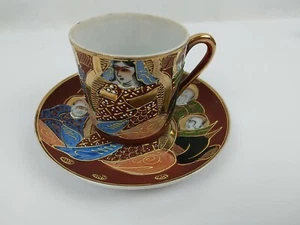 Antique ORNATE GOLD MORIAGE SATSUMA Japanese Porcelain IMMORTALS Cup & Saucer - Picture 1 of 12