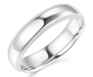 Anillo de banda de oro blanco sólido real 14K aniversario de boda Milgrain para hombre y mujer - Imagen 1 de 19