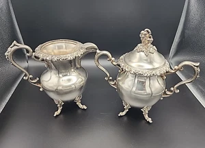 BSC Silver On Copper Cream and Sugar Server Antique Set Of Two 2 Grape Desighn - Picture 1 of 19