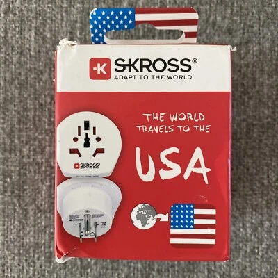 Skross Travel Country Adapter Plug World To USA Earthed White Outlet - Image 1 of 4