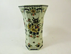 Vintage 1959 Royal Delft Polychrome Porcelain Chalice Vase Hexagon Floral - Picture 1 of 7