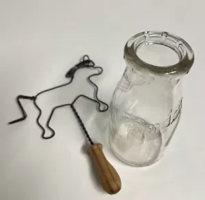VTG Bordens Milk Dairy Bottle & Mini Horse Rug Beater Wire Wood Cottage-core - Picture 1 of 12