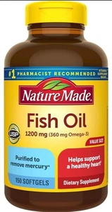 Nature Made Fish Oil 1200 mg 150 Softgels 360 mg Omega-3 Heart - Exp 2027 - Picture 1 of 3