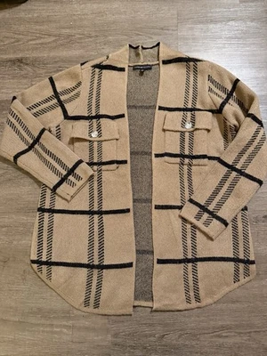 Cárdigan Adrienne Vittadini Negro Tostado a Cuadros M Preppy Chic Inspirado en Colección Foto 1 de 4