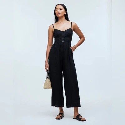 Madewell NWT 100% Linen Sleeveless Wide Leg Jumpsuit Size 14 in True Black - Image 1 of 4