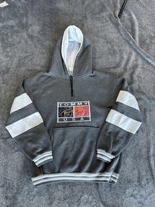 Vintage Tommy Hilfiger Hoodie Herren Large grau 1/4 Zip Tommy USA Patch 90s - Bild 1 von 6